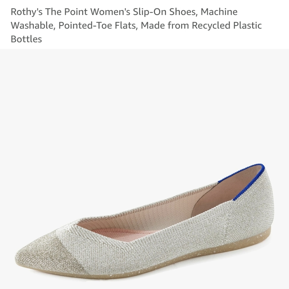 ROTHY'S Diamond Metallic Pointy Flats 8 Ivory+Gold Lurex Thread Ballet Shoes